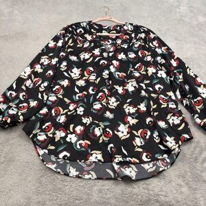 Alfani Satin Blouse Womens‎ 2X Black Red Floral Career Work Mature Office Church